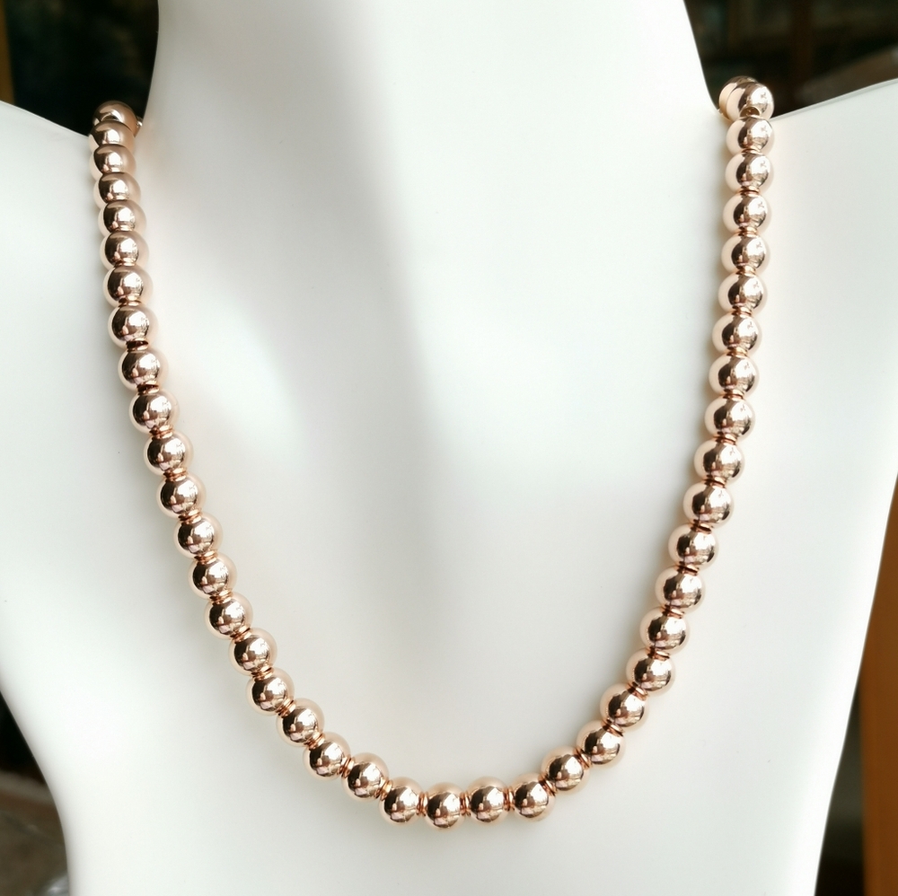 Rose Gold Sterling Silver Ball Bead Necklace 18 Inch